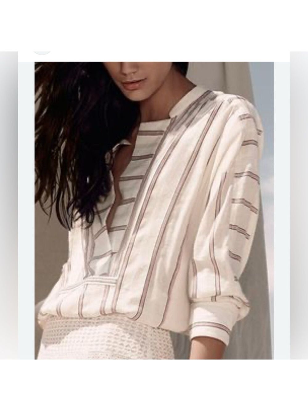 BDBG MAXAZRIA RUNWAY Lightweight Linen Blend Striped blouse Mandarin collar XS